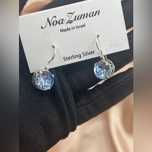 Sterling Silver Round Blue Stone Drop Earrings by Noa Zuman - Picture 3 of 5